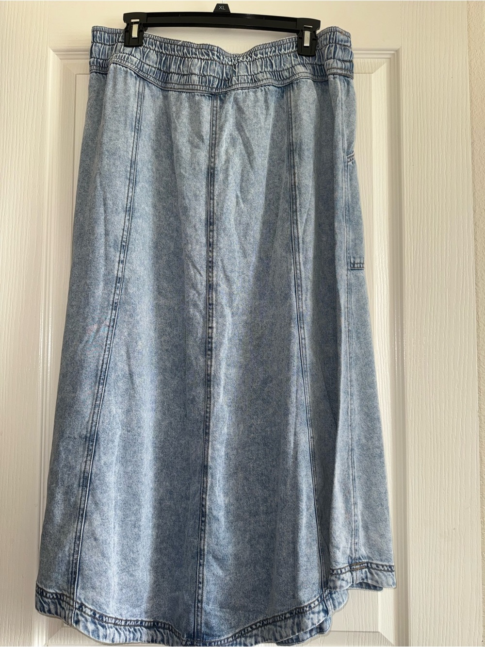 Anthropologie Light Blue Drawstring Denim Midi Skirt - Picture 5 of 5